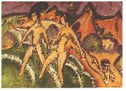 Ernst Ludwig Kirchner Female nudes striding into the sea oil painting